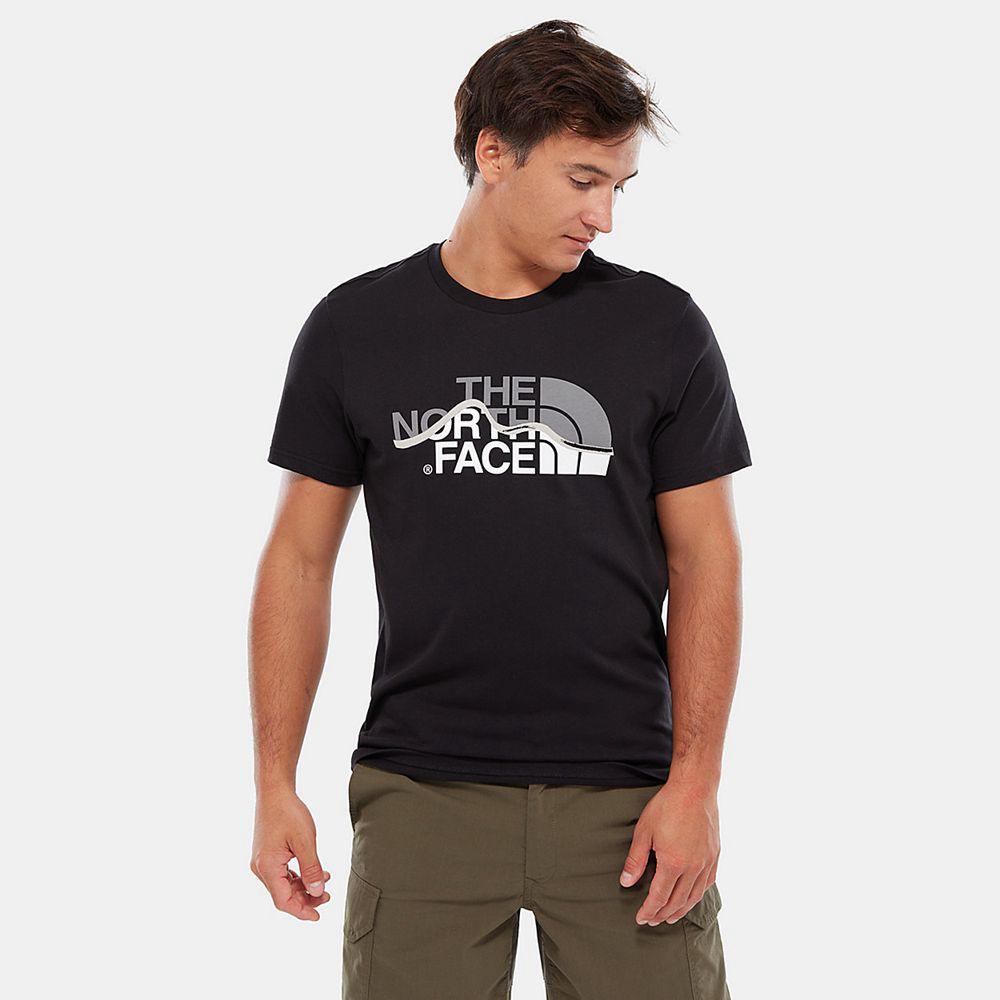 The North Face Mountain Line Ανδρικα T Shirt - Μαυρα (LRWJ14037)